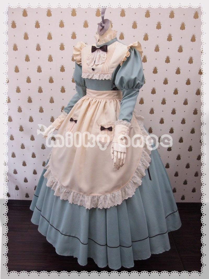 メイド服（長袖、ロング、アイシーブルー）・斜め