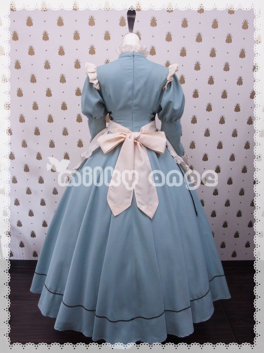 メイド服（長袖、ロング、アイシーブルー）・バック