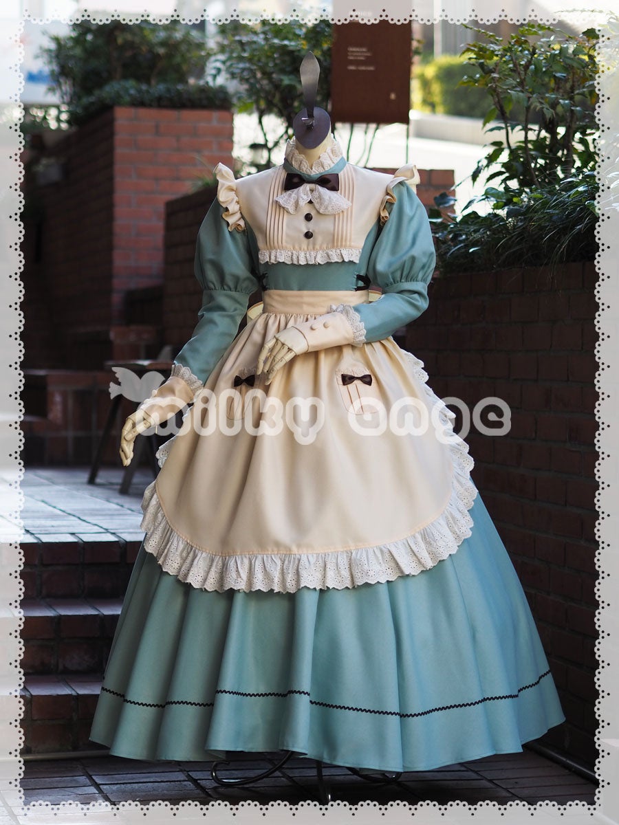 メイド服（長袖、ロング、アイシーブルー）・正面