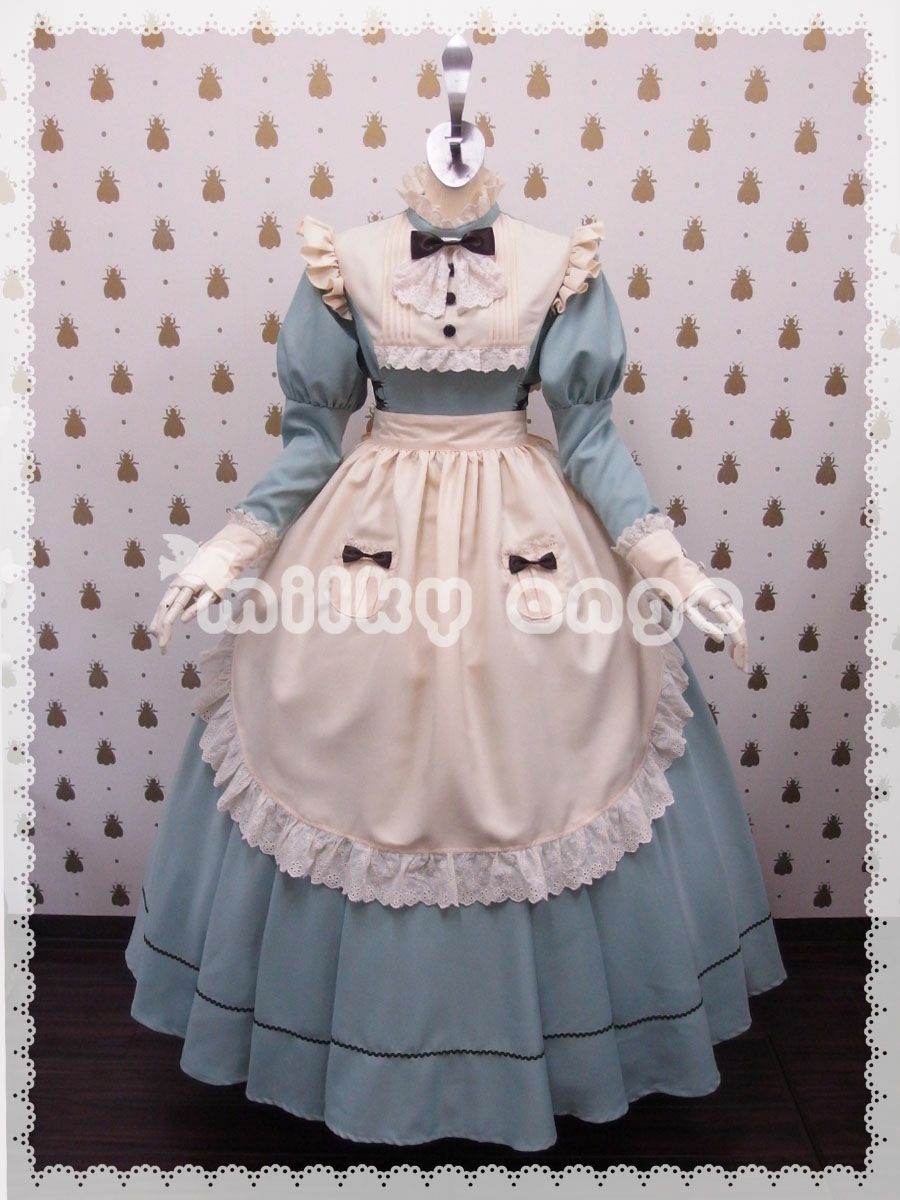 メイド服（長袖、ロング、アイシーブルー）・正面