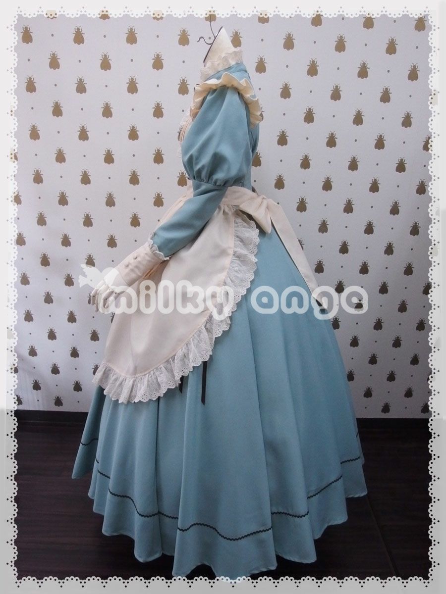 メイド服（長袖、ロング、アイシーブルー）・サイド