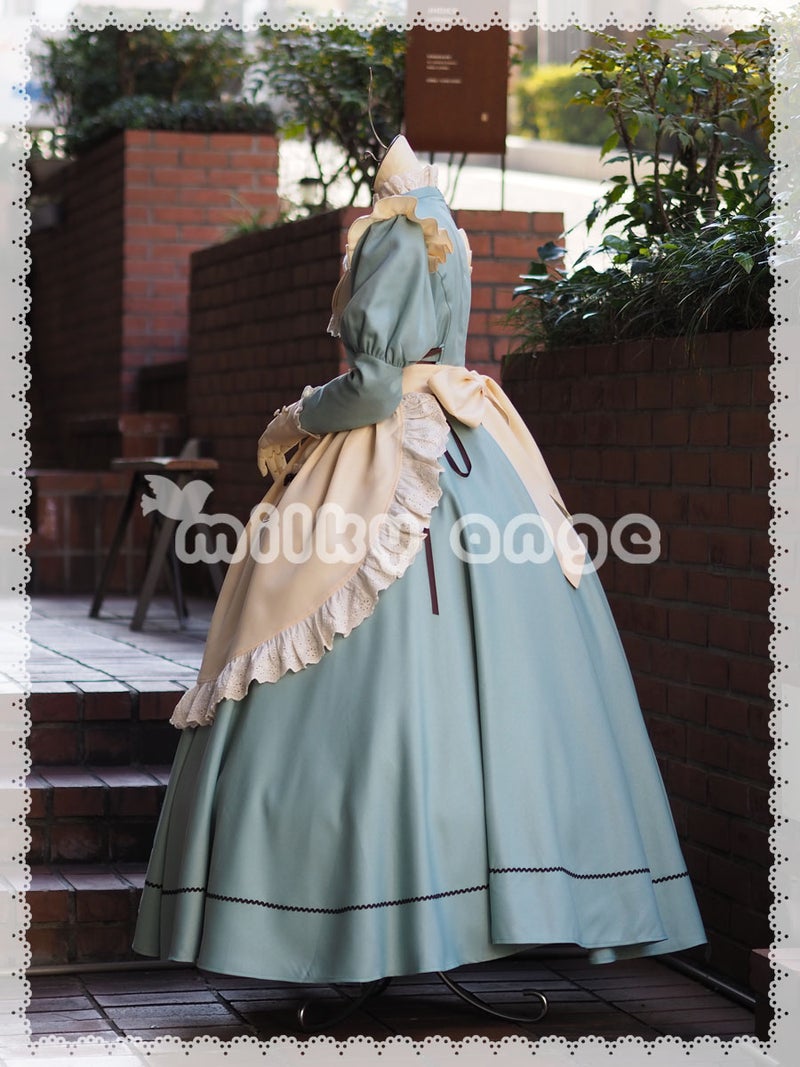 メイド服（長袖、ロング、アイシーブルー）・サイド