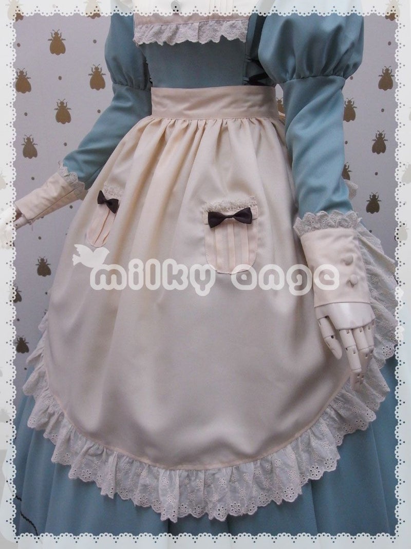 メイド服（長袖、ロング、アイシーブルー）・エプロンアップ