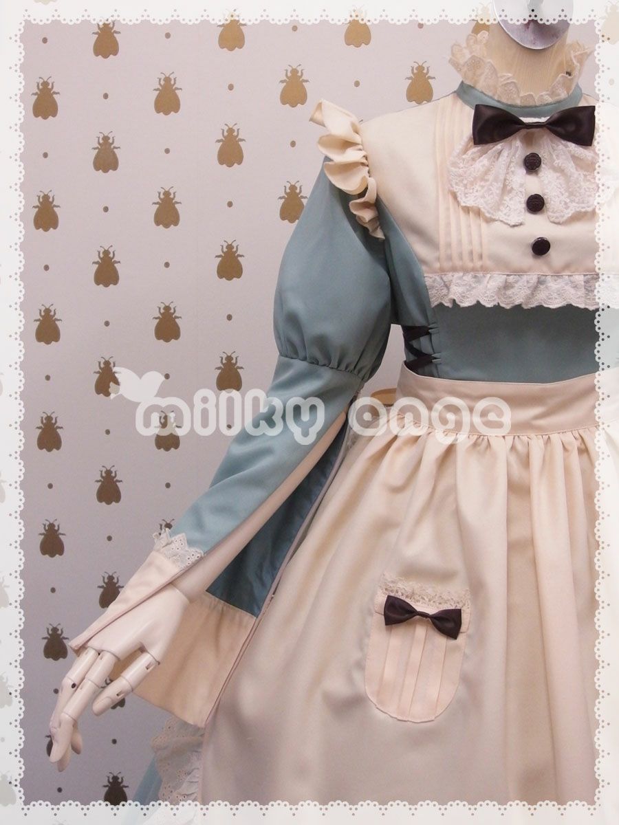 メイド服（長袖、ロング、アイシーブルー）・袖ファスナー