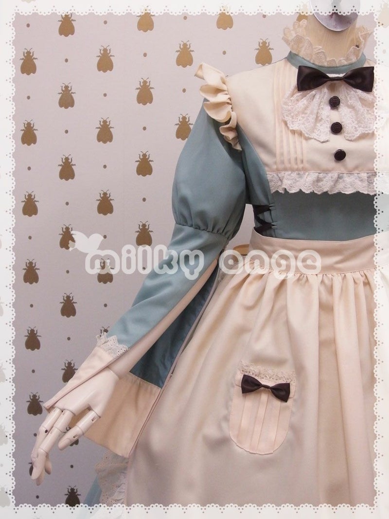 メイド服（長袖、ロング、アイシーブルー）・袖ファスナー